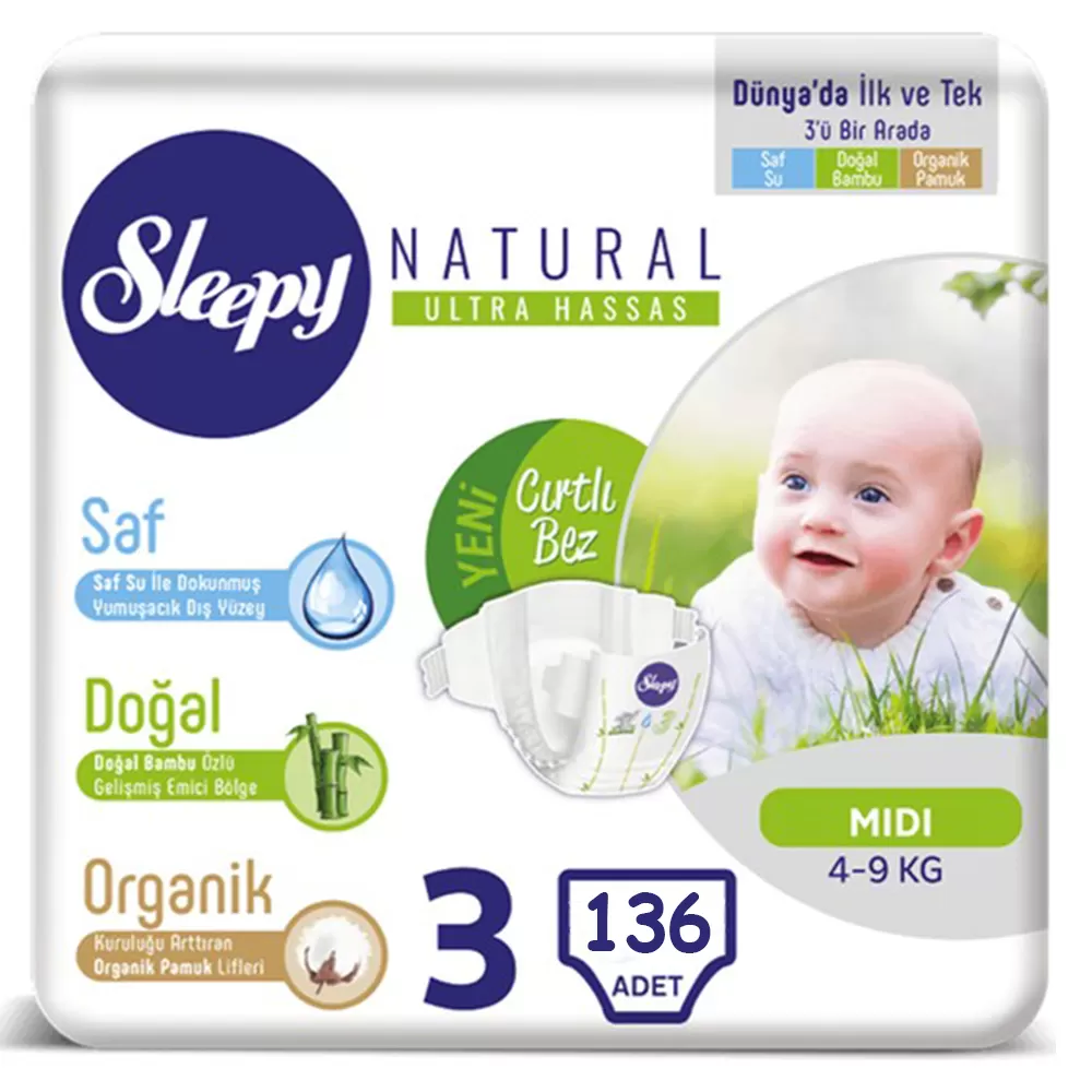 Sleepy 3 Beden Bebek Bezi 4-9 Kg (4*34) 136 Adet