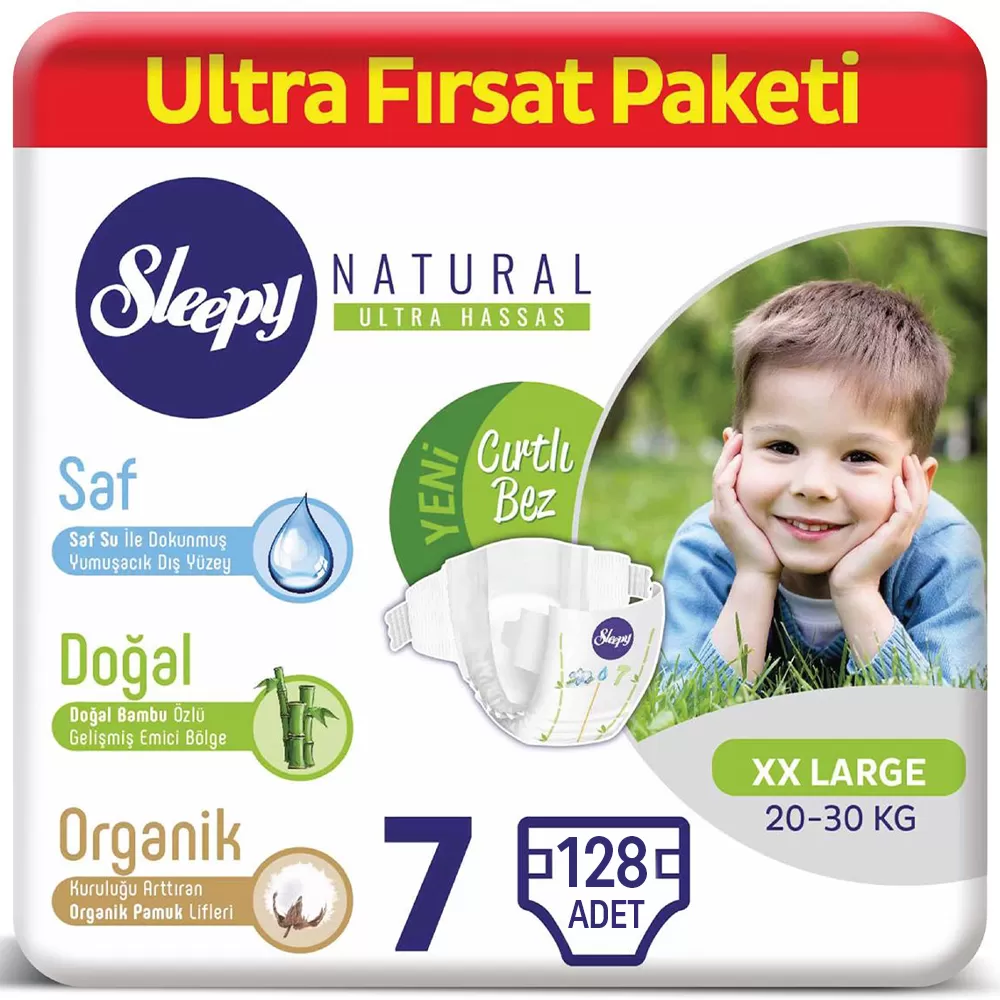 Sleepy Natural Bebek Bezi 7 Beden Ultra Fırsat Paketi 128 Adet