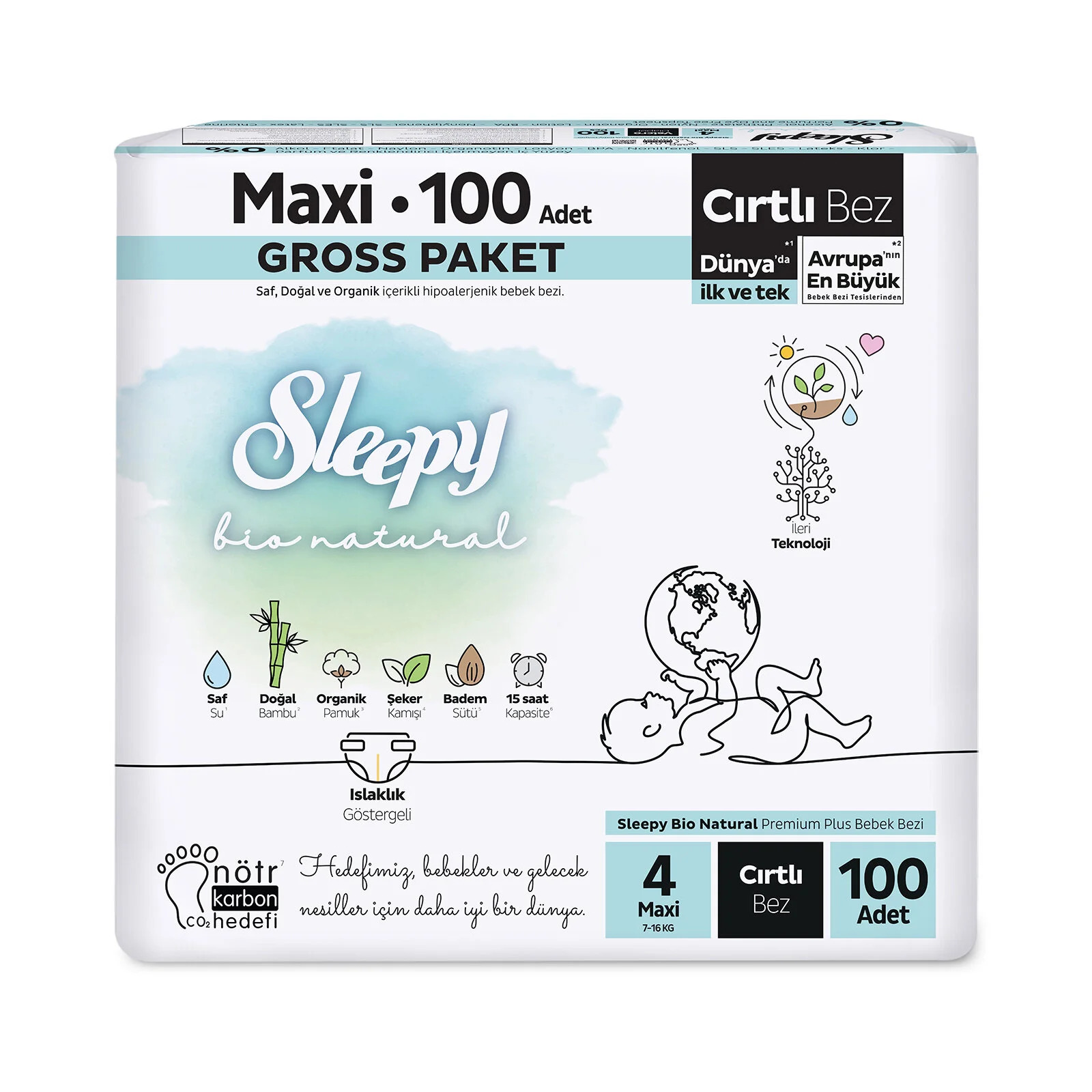 Sleepy Bio Natural Bebek Bezi 4 Beden Gross Paket 100 Adet