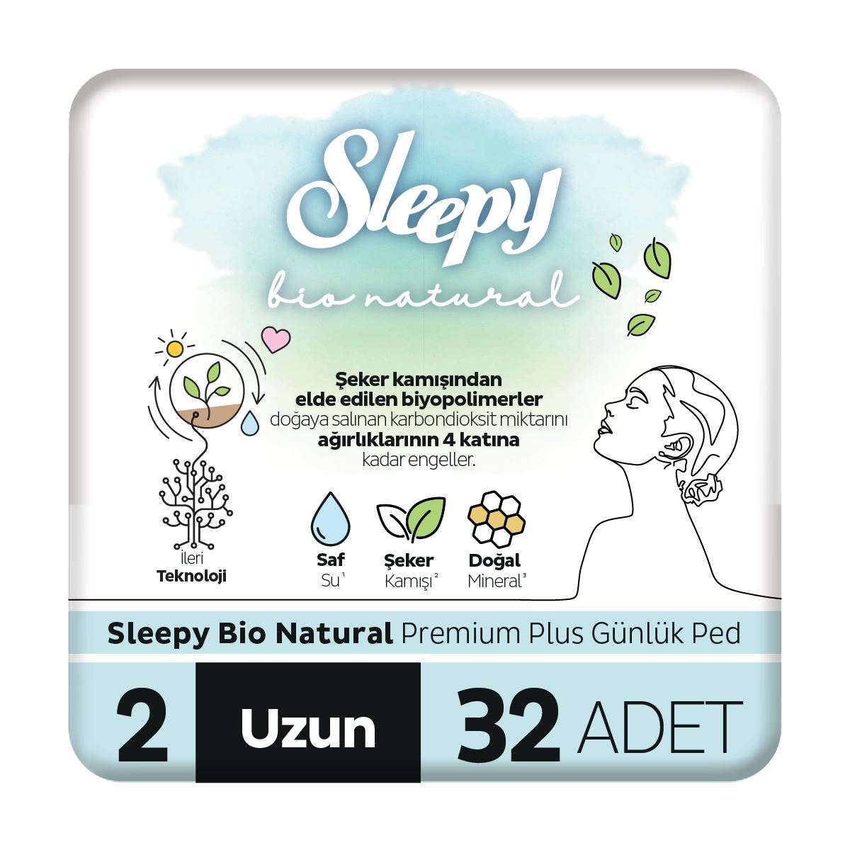 Sleepy Bio Natural Premium Plus Günlük Ped Uzun 32x2 64 Adet