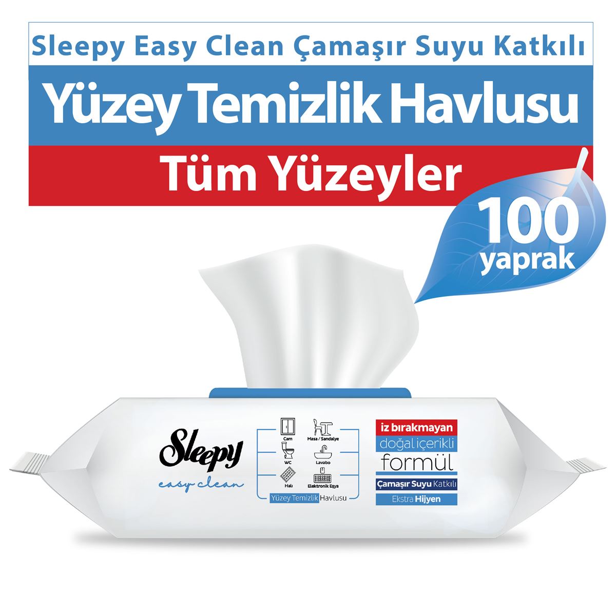 Sleepy Easy Clean Çamaşır Suyu Katkılı Yüzey Temizlik Havlusu 100 Yaprak 9 Paket