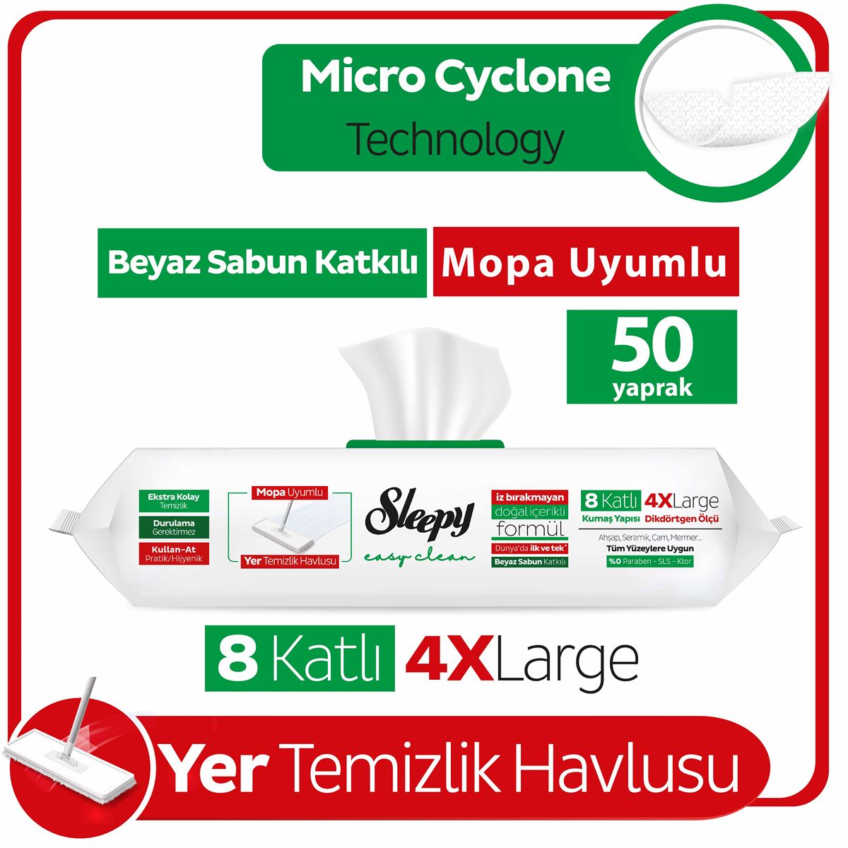 Sleepy Easy Clean Beyaz Sabun Katkılı Mopa Uyumlu Yer Temizlik Havlusu 50x3 150 Yaprak