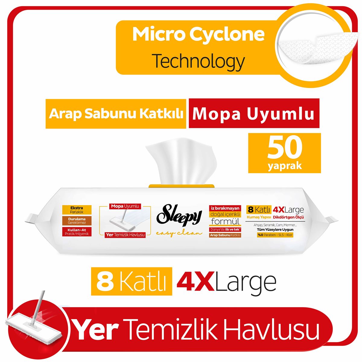 Sleepy Easy Clean Arap Sabunu Katkılı Mopa Uyumlu Yer Temizlik Havlusu 50x3 150 Yaprak