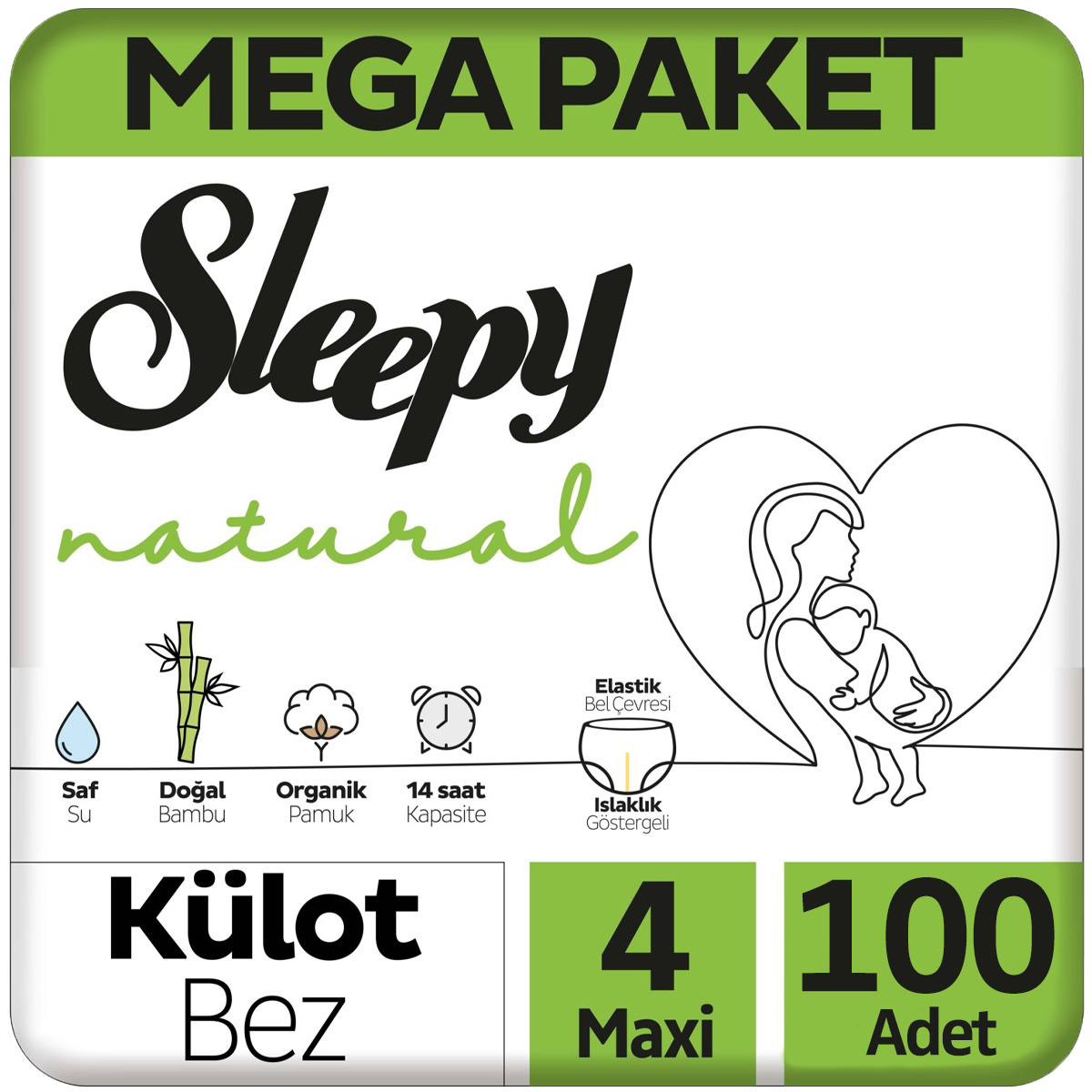 Sleepy Natural Külot Bebek Bezi Mega Paket 4 Beden 100 Adet