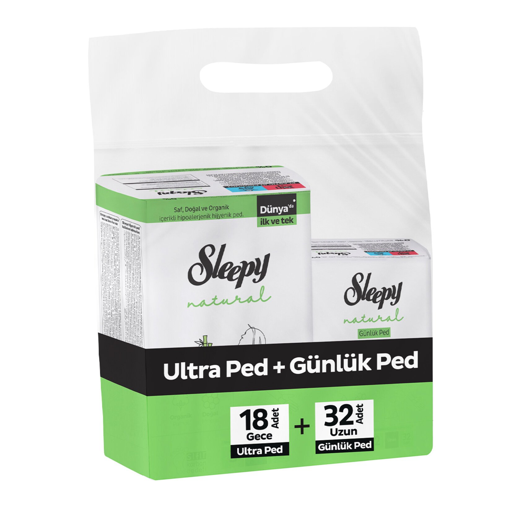 Sleepy Natural Ultra Ped Gece 18 Adet + Uzun Günlük Ped 32 Adet x2 Paket