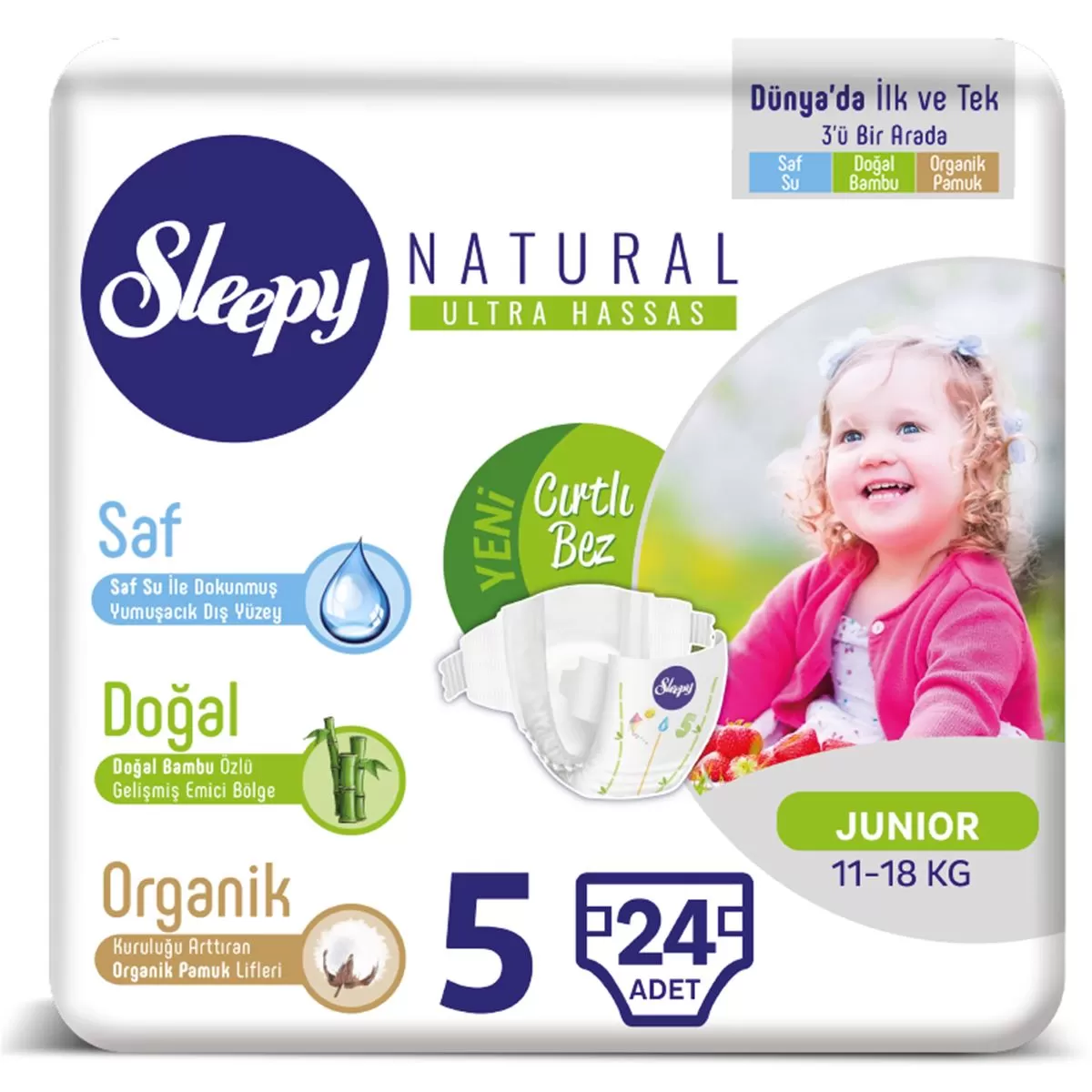 Sleepy Natural Bebek Bezi 5 Numara 11-18 kg 24 Adet