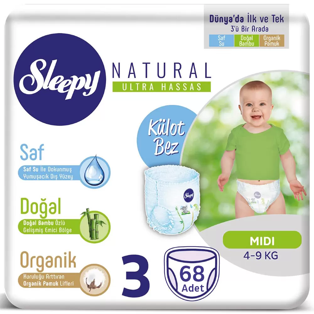 Sleepy Natural Külot Bez 3 Numara 4-9 Kg (2*34) 68 Adet