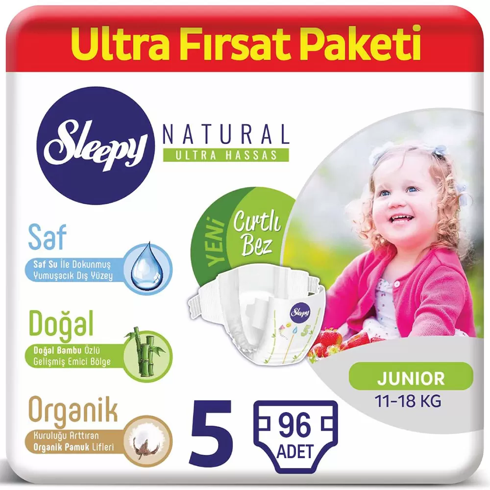 Sleepy Natural Bebek Bezi 5 Beden Ultra Fırsat Paketi 96 Adet