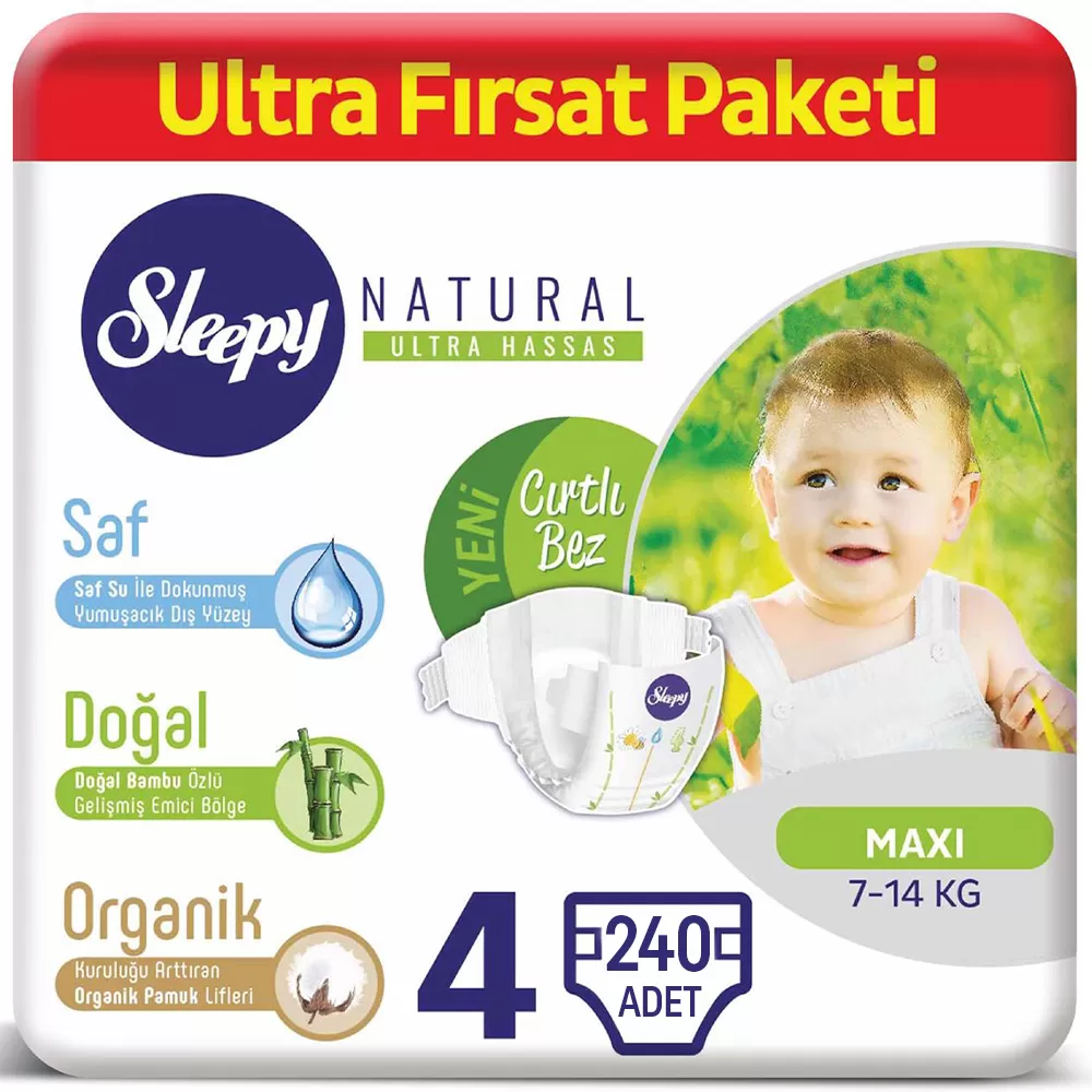 Sleepy Natural Bebek Bezi 4 Beden Ultra Fırsat Paketi 240 Adet