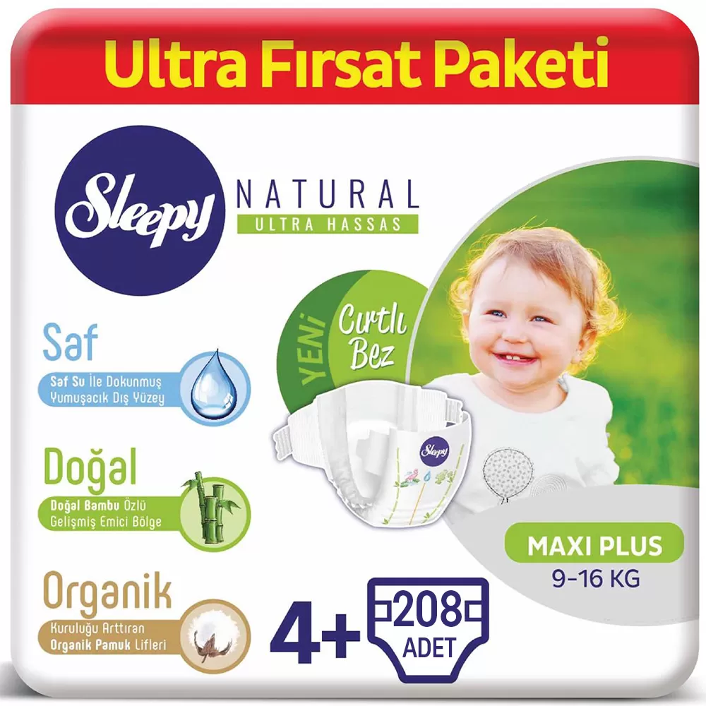 Sleepy Natural Bebek Bezi 4+ Beden Ultra Fırsat Paketi 208 Adet