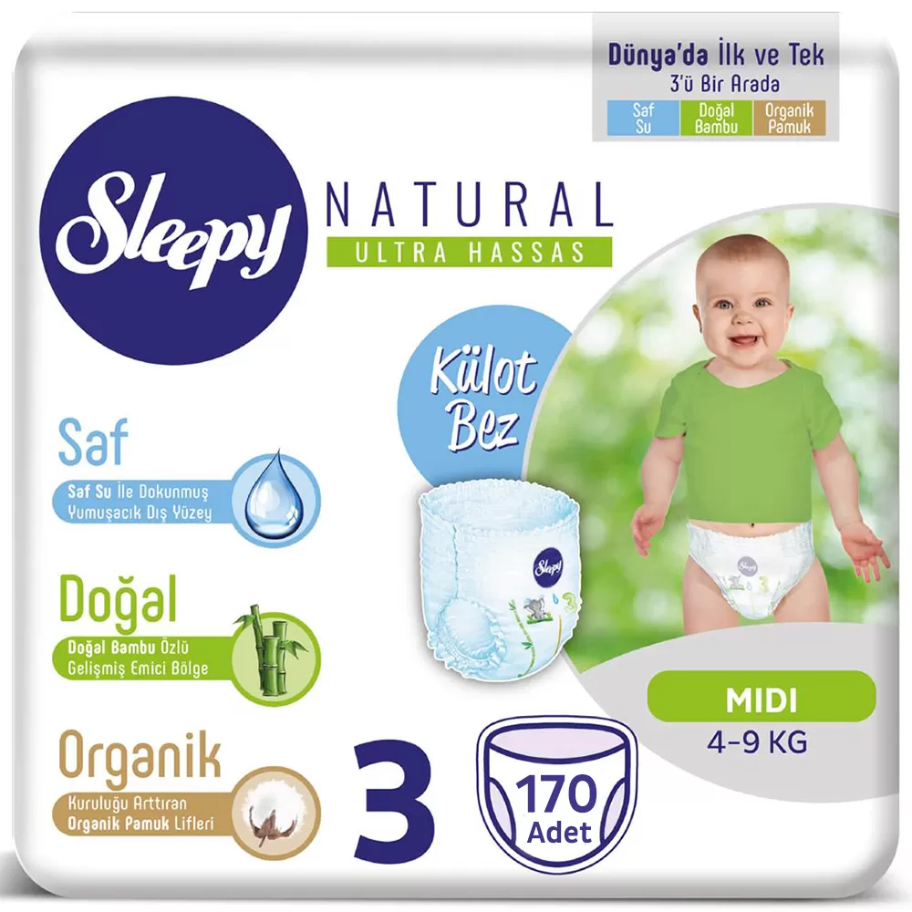 Sleepy Natural Külot Bez 3 Numara 4-9 Kg (5*34) 170 Adet