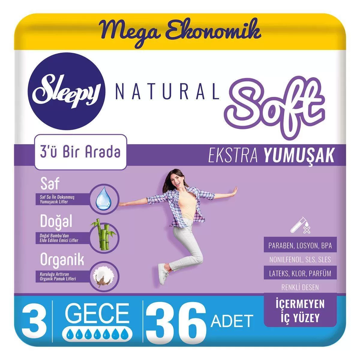 Sleepy Natural Soft Ekstra Yumuşak Ped Gece 36x2 72 Adet