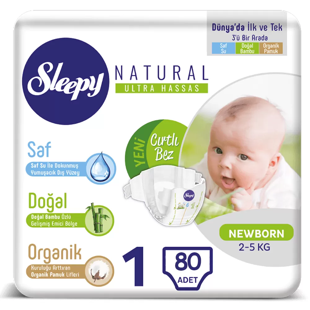 Sleepy Natural Bebek Bezi 1 Beden Yenidoğan 40*2 80 Adet