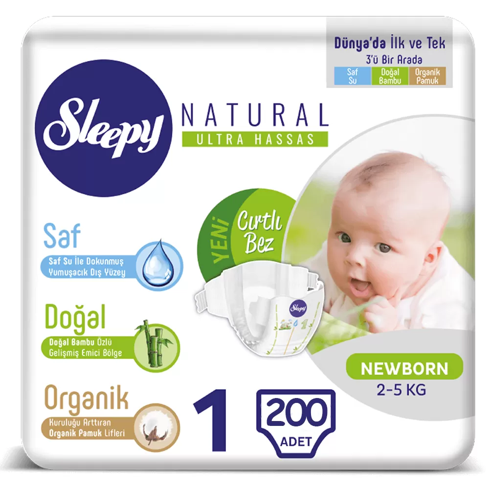 Sleepy Natural Bebek Bezi 1 Beden Yenidoğan 40*5 200 Adet