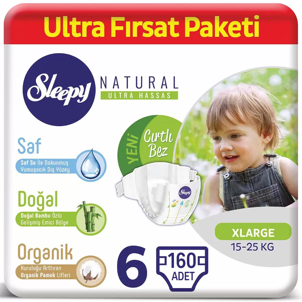 Sleepy Natural Bebek Bezi 6 Beden Ultra Fırsat Paketi 160 Adet