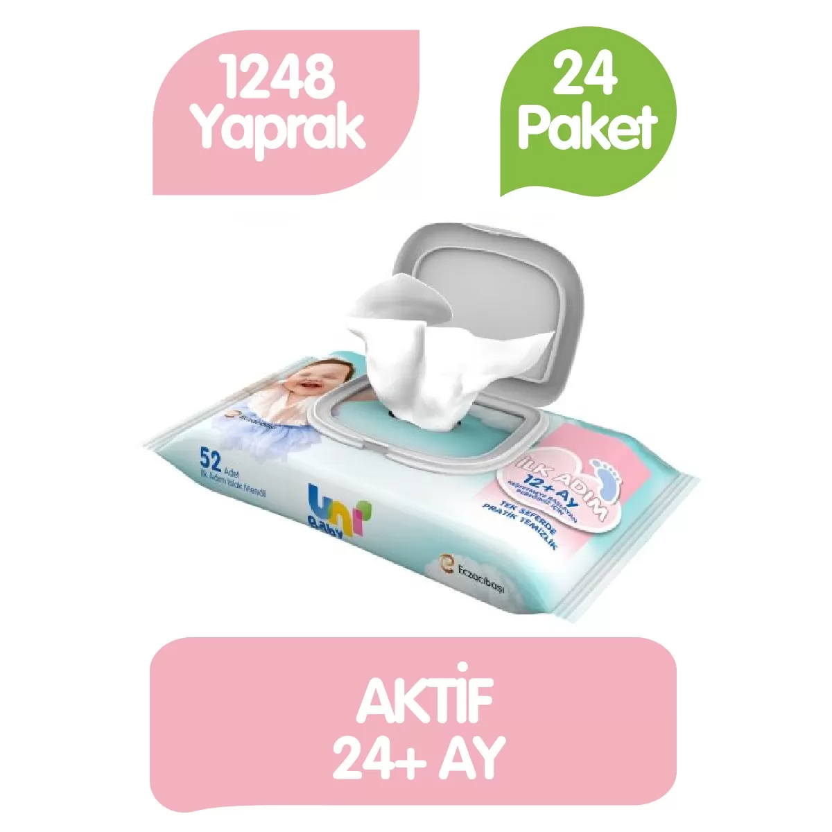 Uni Baby İlk Adım Islak Havlu  Mendil 52x24 1248 Yaprak