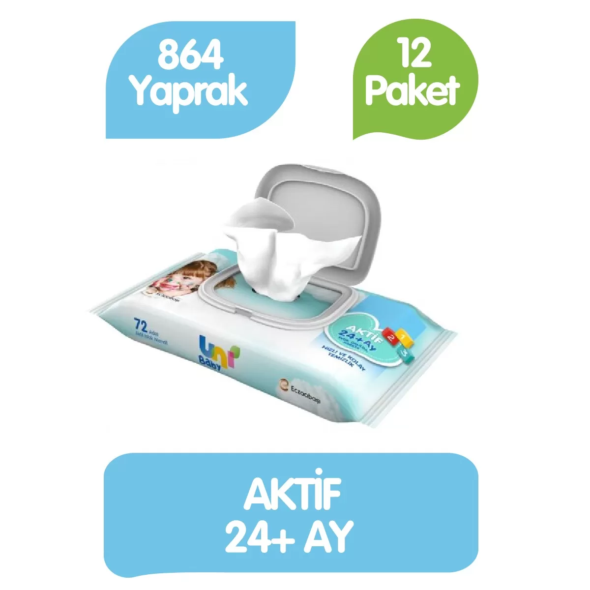 Uni Baby Aktif Islak Mendil 72'li 72x12 864 Yaprak