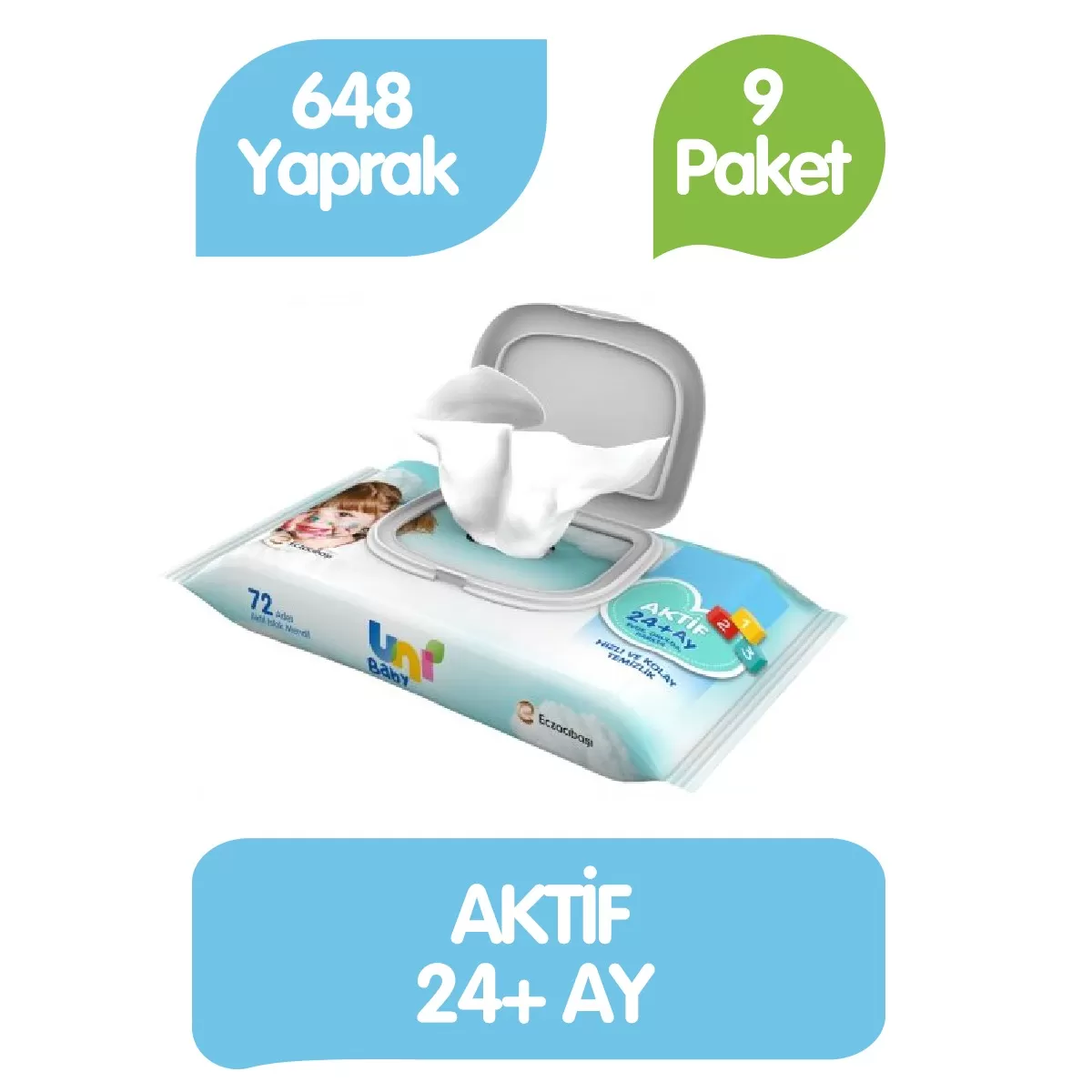 Uni Baby Aktif Islak Mendil 72'li 72x9 648 Yaprak